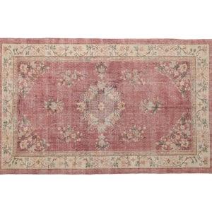 Handmade wool rug, Fuchsia rug, Large turkish rug, Low pile rug, Rug with Frame, Floral Oushak, Vintage rug, Area rug, 5.8x8.9 ft, RK 11846