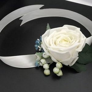 Real Touch Ivory Rose Wrist Corsage, Bridal Corsage, Wedding  Bracelet, Floral Prom corsage, Mother of Bride, Ivory flower hand bracelet,