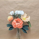 Paper Flowers Bouquet Arrangement Coral, Peach and White Posy - Peony, Ranunculus, Sweet Peas, Icelandic Poppy -  Gift