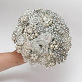 Bridal Wedding Brooch Bouquet, Teardrop Cascading Silver Gray Jeweled, Luxury Design, Pearl Rhinestone Crystal Wedding Brooch Bouquet