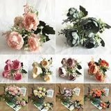 Hand Tied Silk Peony Flower Bouquet Perfect for Wedding Table Decor 5 Heads