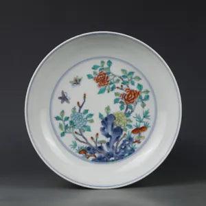 7.8"Rare China antique Qing Dynasty Yongzheng Colorful peony flower pattern disc