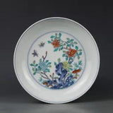 7.8"Rare China antique Qing Dynasty Yongzheng Colorful peony flower pattern plat