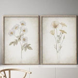 Modern Vintage Set of 2 Prints, Californian Poppy, Cherokee Rose, Hand Painted Flower Bundle, Farmhouse Wall Decor, Nature Art, Gray Beige