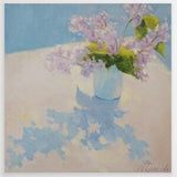 Lilac flower oil painting, original wall art on canvas, summer cottage beach house painting
