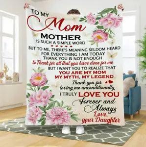 Personalized Peony Flowers Mom Blanket, Gift from Daughter Fleece Blanket
