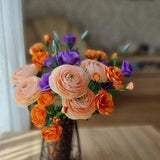 Paper flower bouquet gift for a special occasion, Orange and purple flowers birthday gift, Congratulations flowers, Home gift bouquet