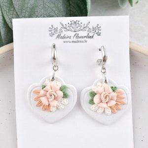 Pastel Peony Earrings, Peach Wedding Jewelry, Elegant Lightweight Earrings, Cute Gift, Summer Flower Earring, Modern Clay Handmade