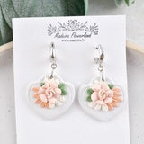 Pastel Peony Earrings, Peach Wedding Jewelry, Elegant Lightweight Earrings, Cute Gift, Summer Flower Earring, Modern Clay Handmade