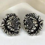 FABB Vintage Lotus Water Lily Repousse Silver Tone Clip on Earrings