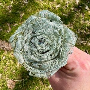 Sage Lace Roses with Stems, Lace Flower Bouquet, Lace Flowers, Lace Roses, 13th Wedding Anniversary Gift, Lace Gift for Her, Thirteenth
