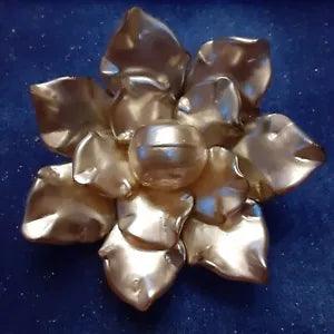 MID-CENTURY BIG FAUX PEARL and GOLD TONE CARNATION FLOWER BROOCH 2 1/2" vintage