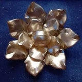 MID-CENTURY BIG FAUX PEARL and GOLD TONE CARNATION FLOWER BROOCH 2 1/2" vintage