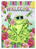 WELCOME FROG POND LAKE LILY FLOWER DRAGONFLY MINI WINDOW GARDEN YARD FLAG NEW