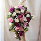 Burgundy Wedding Bouquet, Cascade Wedding Bouquet, Fall Bridal Bouquet, Bridesmaid Bouquet, Fake Wedding Bouquet, Bridal Flowers, Boutonnier