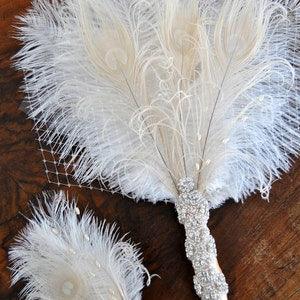 Bridal Fan alternative Ostrich Feather Fan Bridal Bouquet Ivory Gatsby 1920s Bouquet Bridesmaid Fan wedding groom feathers boutonniere gift