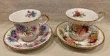 2 X PARAGON RIBBED TEACUPS & SAUCERS ~ Carnations,Pink & Blue Flowers, Gold Trim