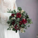 Burgundy flower bridal bouquet Wedding bouquet with dark red roses and eucalyptus Romantic flower bouquet for bride with gypsophila Magaela