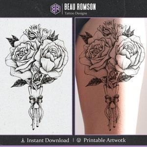 Artful Roses Bouquet Tattoo Design / Tattoo for Women / New / Hand-Drawn Tattoo / Flower, Floral Tattoo Design / Arm, Thigh Tattoo