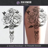 Artful Roses Bouquet Tattoo Design / Tattoo for Women / New / Hand-Drawn Tattoo / Flower, Floral Tattoo Design / Arm, Thigh Tattoo