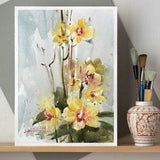 Yellow Orchid Watercolor Painting. Home decor collectible floral wall art watercolor artistic painting.