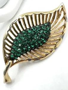 VINTAGE BOUCHER STYLE UNSIGNED GREEN RHINESTONE FLOWER CALA LILY GOLD BROOCH!!!