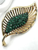 VINTAGE BOUCHER STYLE UNSIGNED GREEN RHINESTONE FLOWER CALA LILY GOLD BROOCH!!!