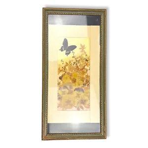 Vintage Pressed Butterfly Flowers Wood Framed Signed Lila Pansies Ferns 11 x 23"