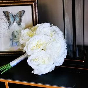 White Austin Rose - Wedding Bouquet Round 30cm/11.8",Artificial Flowers Wedding Decor,Bridal Bridesmaids Bouquets,Flowers Arrangement, Gift