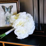White Austin Rose - Wedding Bouquet Round 30cm/11.8",Artificial Flowers Wedding Decor,Bridal Bridesmaids Bouquets,Flowers Arrangement, Gift