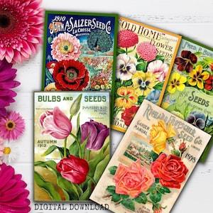 Flower Seed Packet Seed Catalogue Advertisement Vintage Printable Set 1, Flower Ephemera Printable, Printable Garden Junk Journal Kit