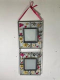 Hanging glass frames with dried flowers, 2 frames 6???x 7??? each total 18??? tall