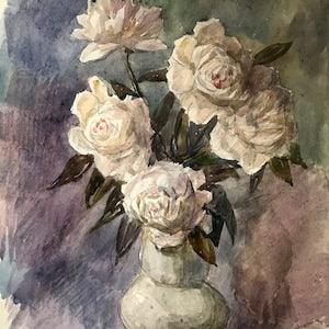Watercolor painting White roses Wihyrovskii Victor AAA2300