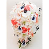 Cascade Bridal Bouquet Real Touch Rose Tiger Lily Cherry Blossom Orchids Roses- Coral Navy Blush White  - Add Groom Boutonniere & More!