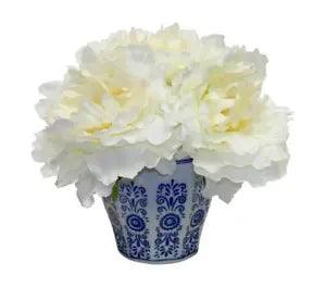 Peony, Blue/White Pot, Cream - 8"