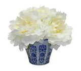 Peony, Blue/White Pot, Cream - 8"