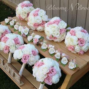 Wedding Bouquet blush and ivory, round rose peony wedding Flowers, artificial bridesmaid Bouquets, Flowers for weddings