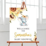 Editable Sunflower Elephant Baby Shower Welcome Sign, Girl Elephant Welcome Poster Shower, Floral Elephant Baby Shower Decoration, BBS308