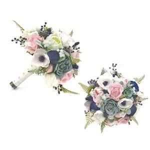 Real Touch Artificial White Ivory Pink Peony Rose Anemone Navy Succulent Bridal Bridesmaids Cascade Bouquets Prom Wedding Flower Centerpiece