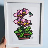 FRAMED - 22x27 cm - Orchid flower - markers on sketching paper - original drawing