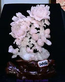 18.1'' Chinese Natural Xiu Jade Carve Peony Flower Bird Birds Animal Statue