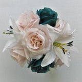 Teal, Blush and White Mini Bouquet, Dark Turquoise Mini Bouquet, Mix Flower Mini Bouquet, Toss Bouquet