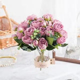 Pink Artificial Flowers 9 Heads Silk Peony Bouquet Tea Rose Garden Fake Plants