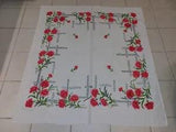 Lovely Vtg Art Deco Floral Tablecloth Carnation Flowers Black Wrought Iron 48x51