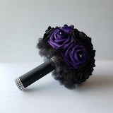 Dark Purple and Black Bouquet, Toss Bouquet, Bridesmaid Bouquet,Boutonnieres, Corsages, Gothic Bouquet,Goth Bouquet,Custom Colors Available