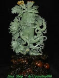 20" Natural Xiu Green Jade Ginseng Morning Glory Peony Flower Coin Statue
