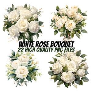 White Rose Bouquet Clipart, Watercolor Clipart, Floral Clipart, For Paper Craft and Print on Demand, Commercial License Included, Scrapbook