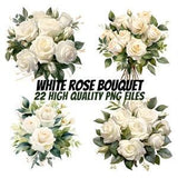 White Rose Bouquet Clipart, Watercolor Clipart, Floral Clipart, For Paper Craft and Print on Demand, Commercial License Included, Scrapbook