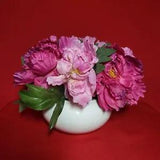 Faux Pink Peonies White Ceramic Vase Centerpiece Flower Arrangement