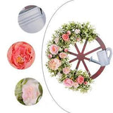 Spring Wreath Artificial Peony Flowers and Wheel for Outside Farmhouse Decor